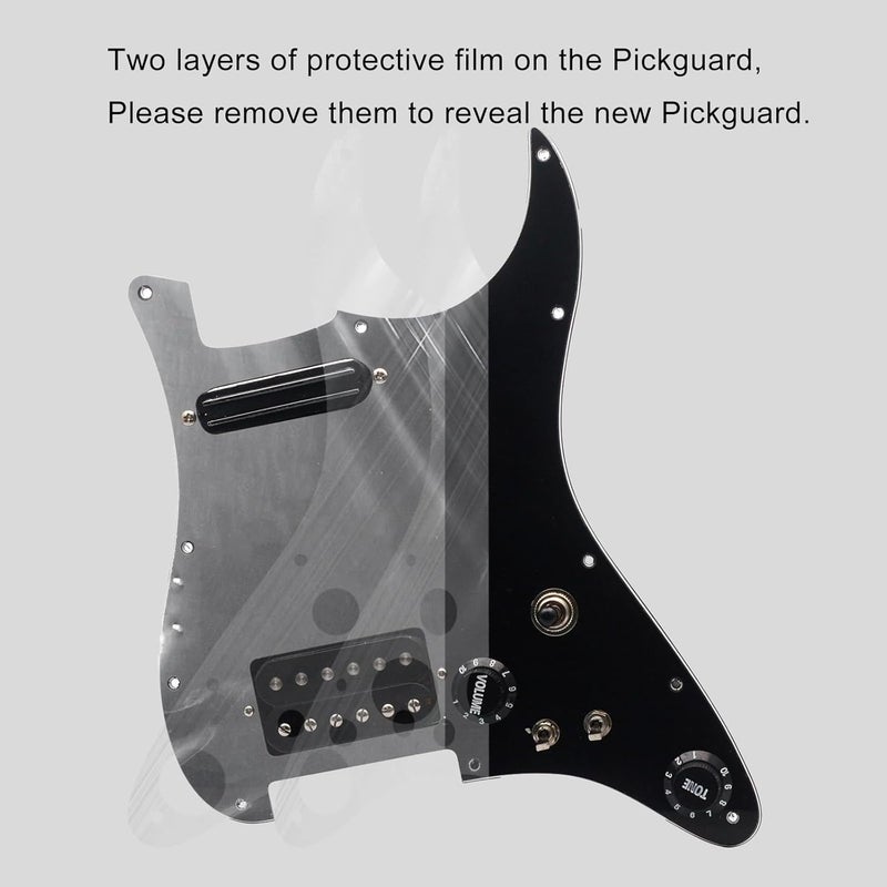MAXCHEER Alnico 5 Prewired Strat Pickguard Coil Splitting Pickguard HH(Mini Humbucker+Humbucker) Loaded Pickguard with Humbucker Pickups Set (Black, SH) - Image 1